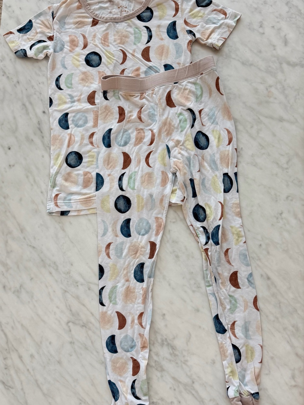 Little Sleepies White Pajama Set with Multicolor Moon Print